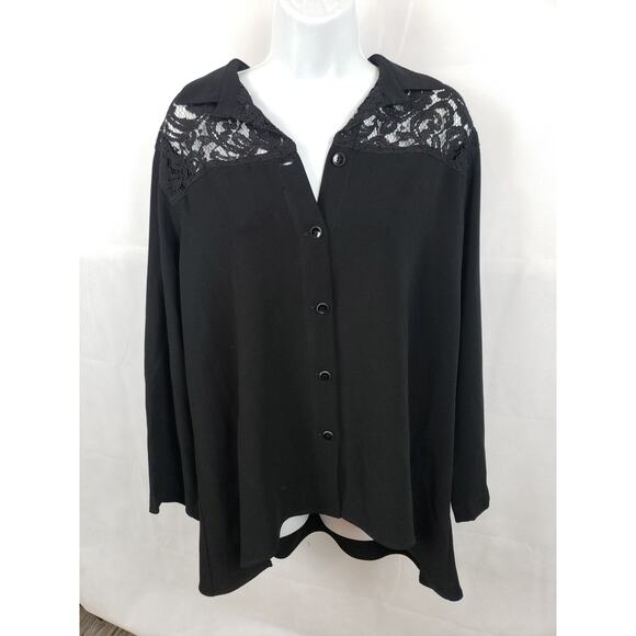 Blanque Women's Black Button Up Top Size 1 Lace Back Made in USA Polyester mix - Picture 1 of 8